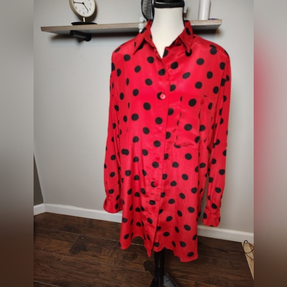Notations Tops - Notations Red Polka Dot Vintage Blouse